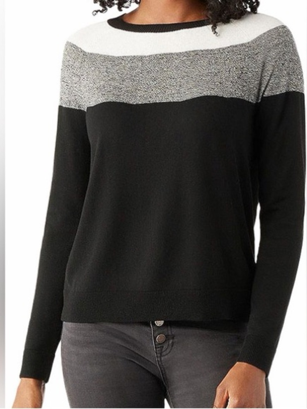 Smartwool Edgewood Colorblock Crew Sweater Black Long Sleeve Merino Wool medium